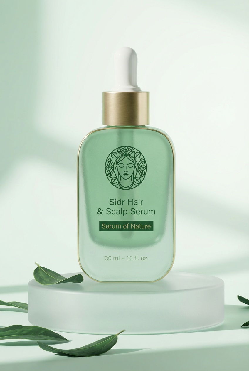 Sidr Hair & Scalp Serum bottle with dropper on a light green background